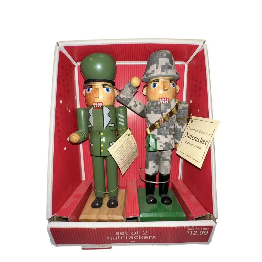 2 NEW 2010 Handmade Military Soldier Nutcracker‎ Set Marines Army Hand Numbered